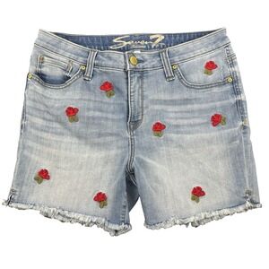 SEVEN7 Weekend‎ Short Womens rose embroidered blue denim 5" cutoff shorts - SZ 8